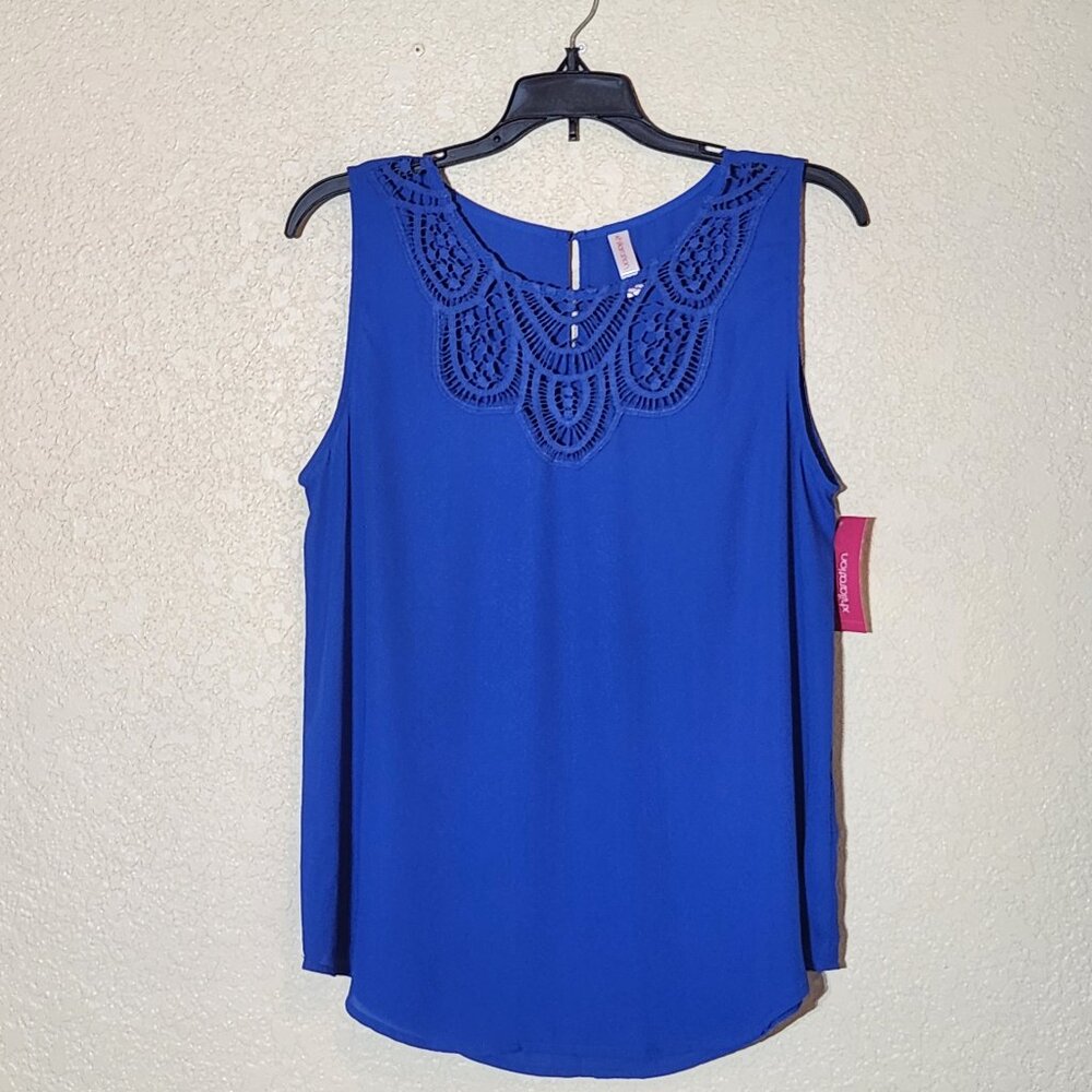 Xhilaration Blue Lace Front Top L NWT